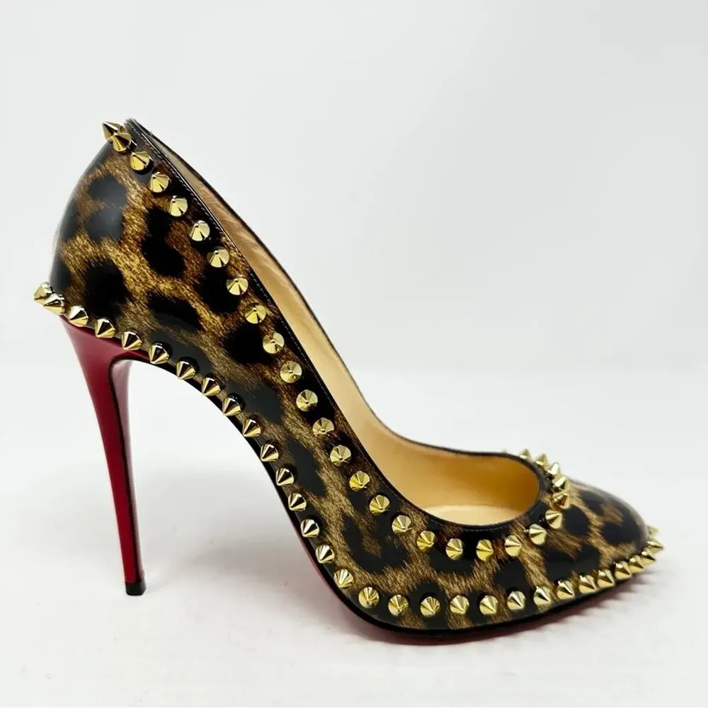 Christian Louboutin Dorispiky Leopard Patent Heels Womens Size EU 37.5